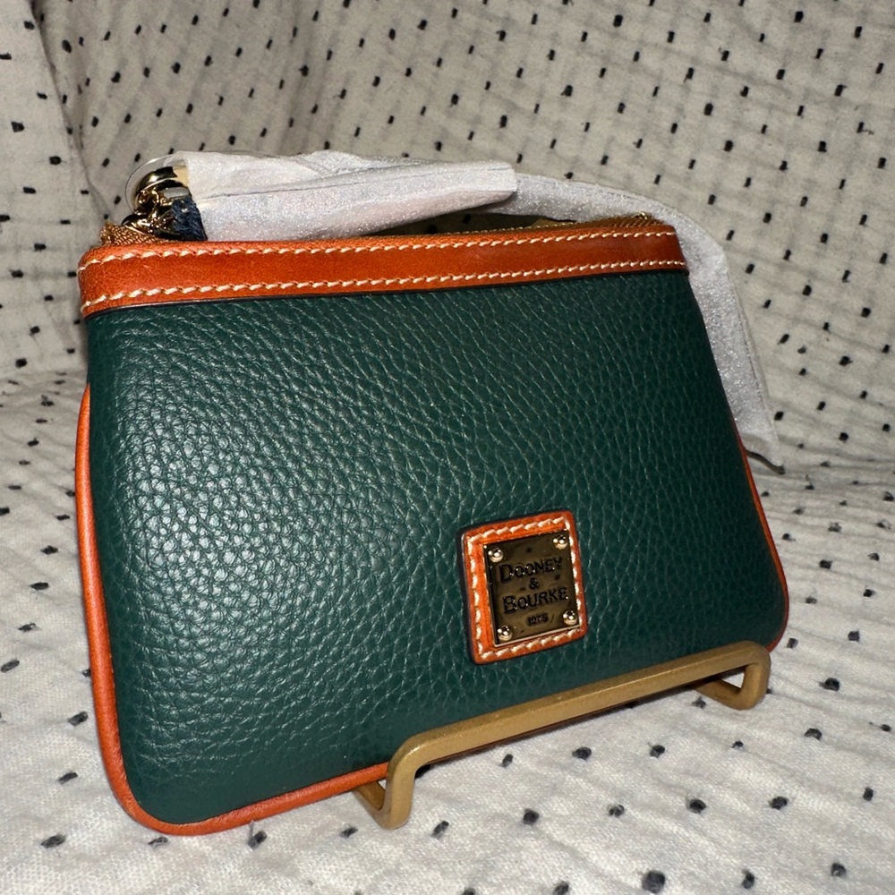 Dooney & Bourke Green and Brown Pebble Grain Leather Medium Wristlet